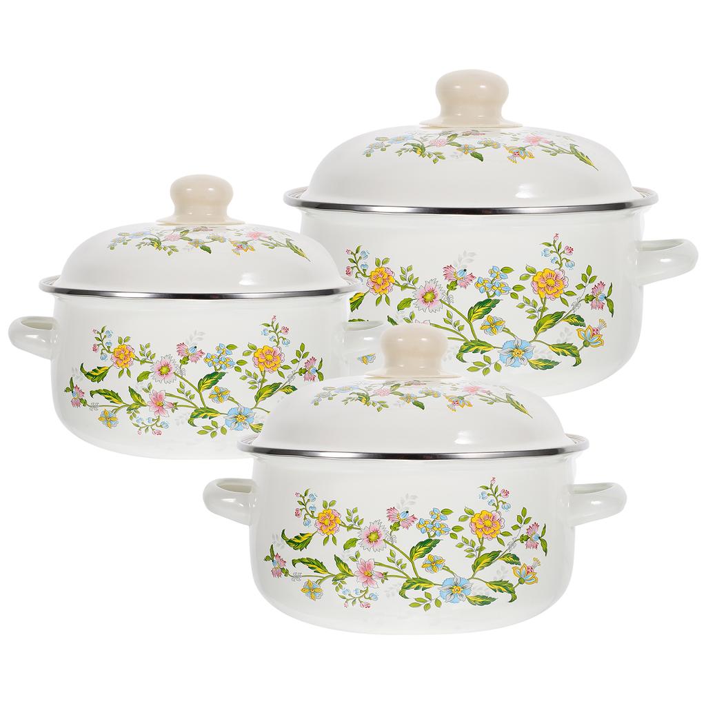 Набор из 3 эмалированных кастрюль с ручкой, маленькая кастрюля для приготовления пищи, кастрюля для супа, молочная посуда, антипригарное покрытие для лапши быстрого приготовления