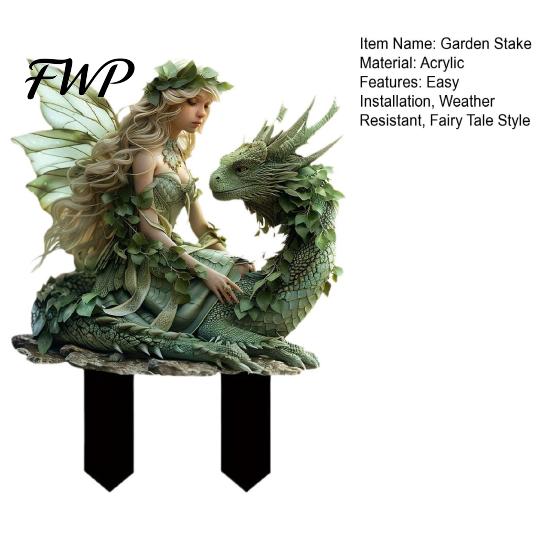 Garden Stake Fairy Dragon Stake, Fantasy Yard Art Outdoor Scale Ornament on Decoration for Planter Flower Bed Lawn with Wings