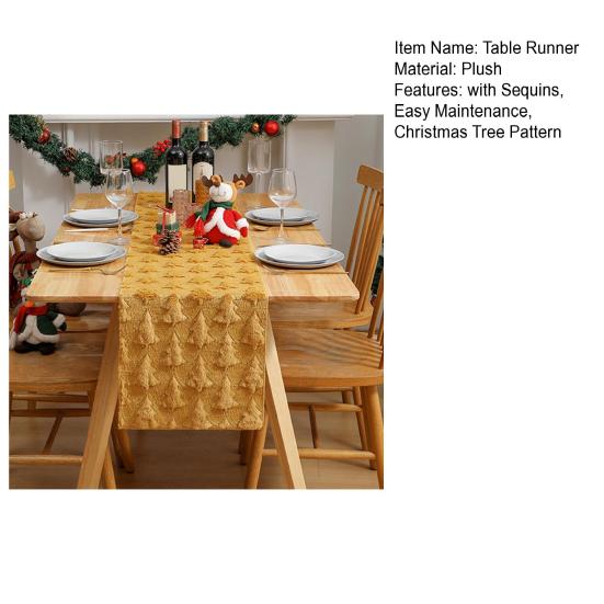Christmas Table Runner Soft Plush Jacquard Christmas Tree Table Runner Solid Color Sequin Xmas Table Runner for Dining Table Home Dinner Party Decor