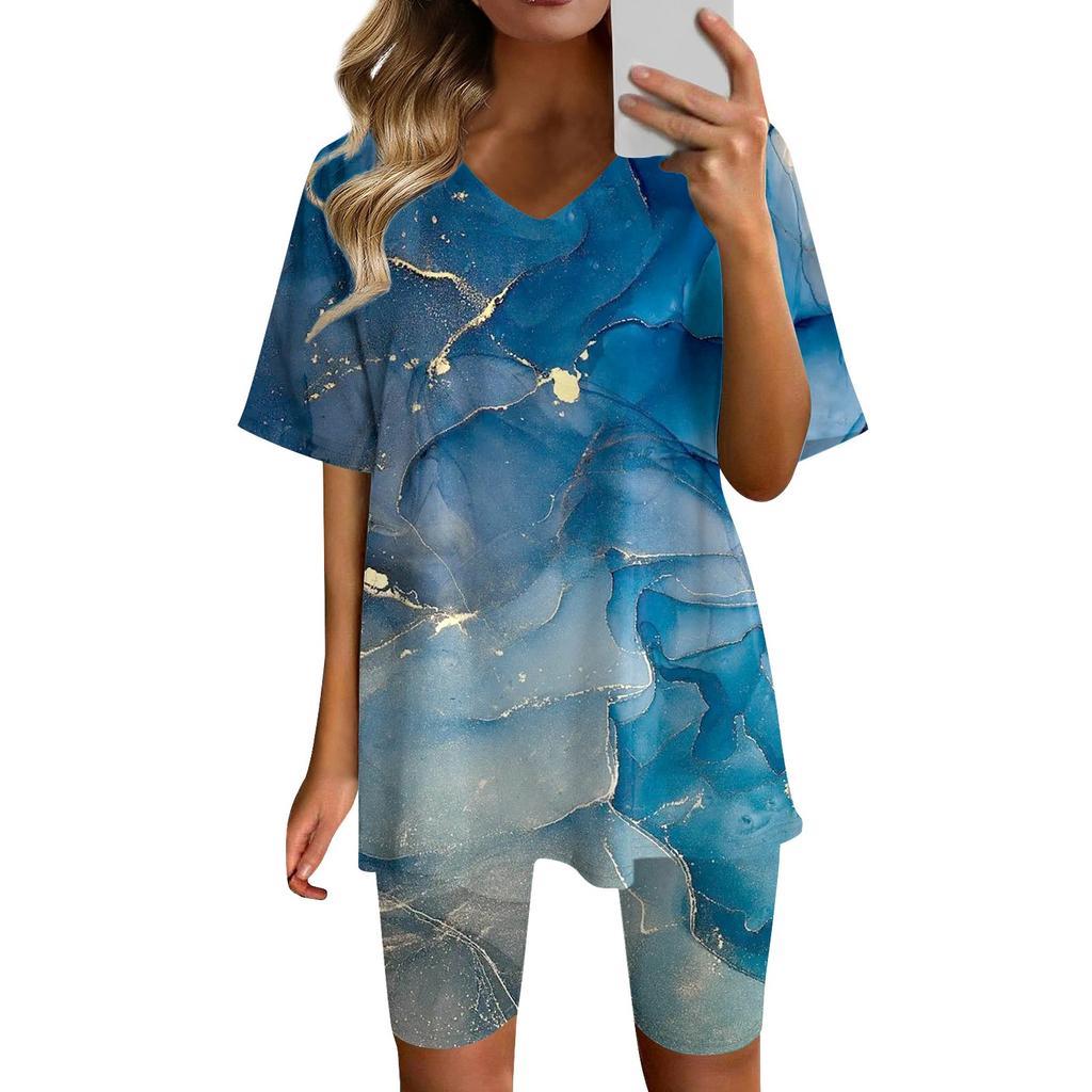 Womens Loungewear Two Piece Outfits For Women Summer V Neck T-Shirt Tops Shorts Workout Sports Tracksuit