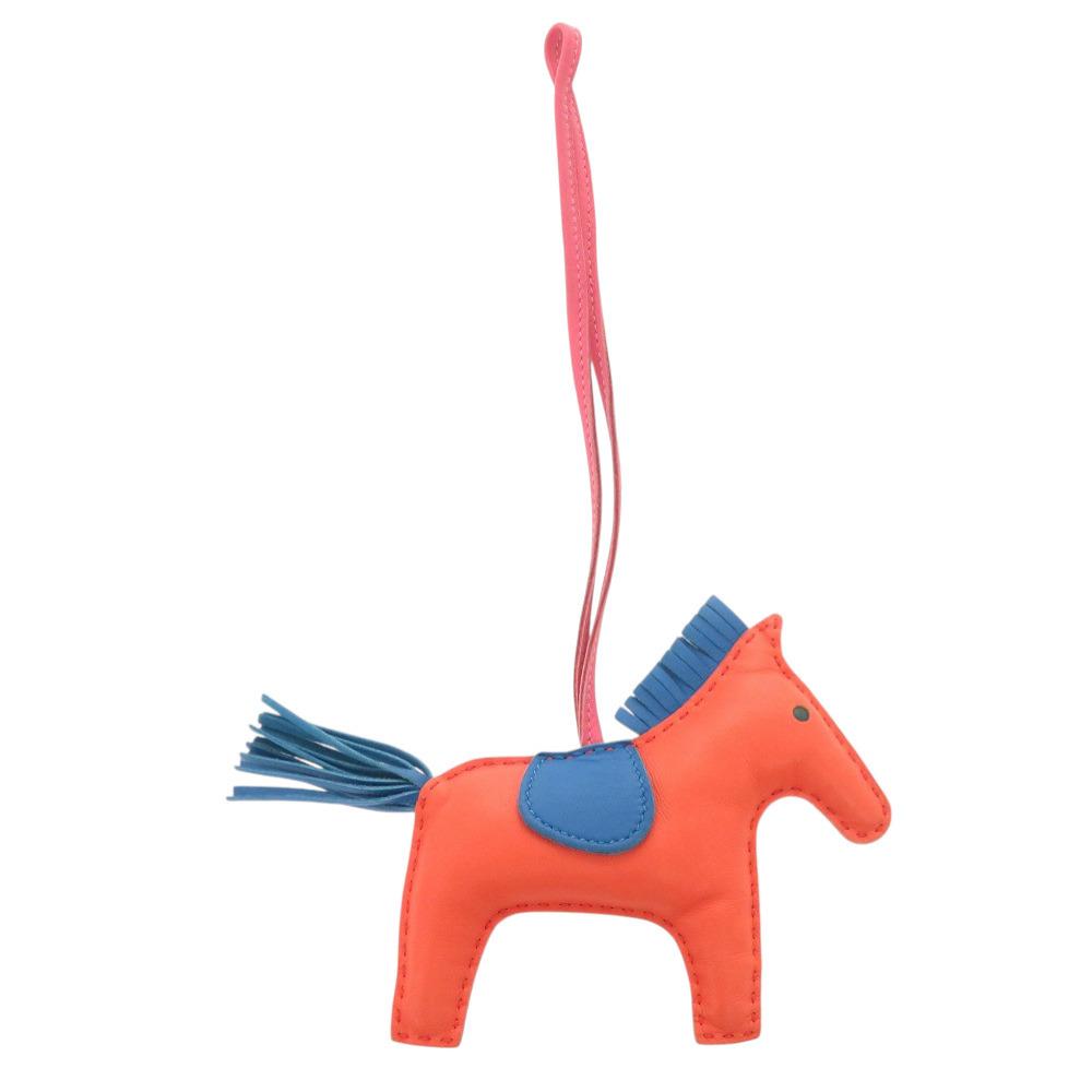 Used AUTHENTIC HERMES Rodeo MM Key Holder Orange poppy/Blue Zanzibar Anyo Miro