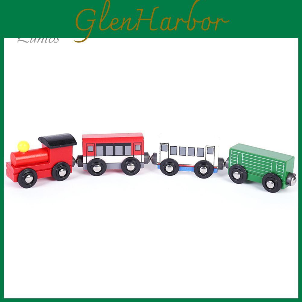 Puntos Magnetic Wooden Kids 4pcs Miniature Train Carriage Model Developmental Toy Gift