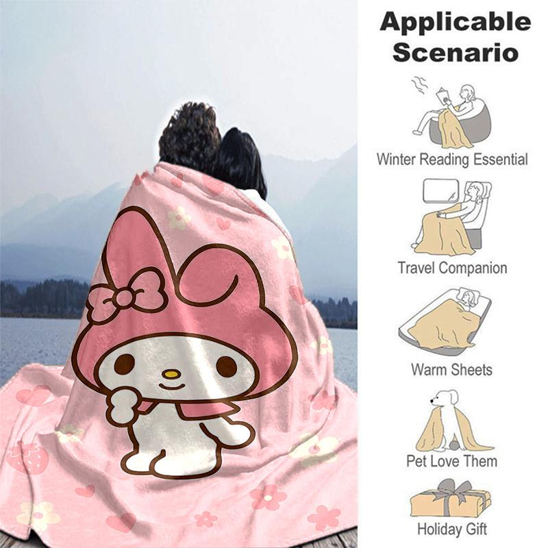 1pc My Melody Cute Wallpaper Blanket, Seasonal Home Decorative Throw for All Seasons, Living Room, Travel, Camping, Car Blankets, Beach, Office Naps,