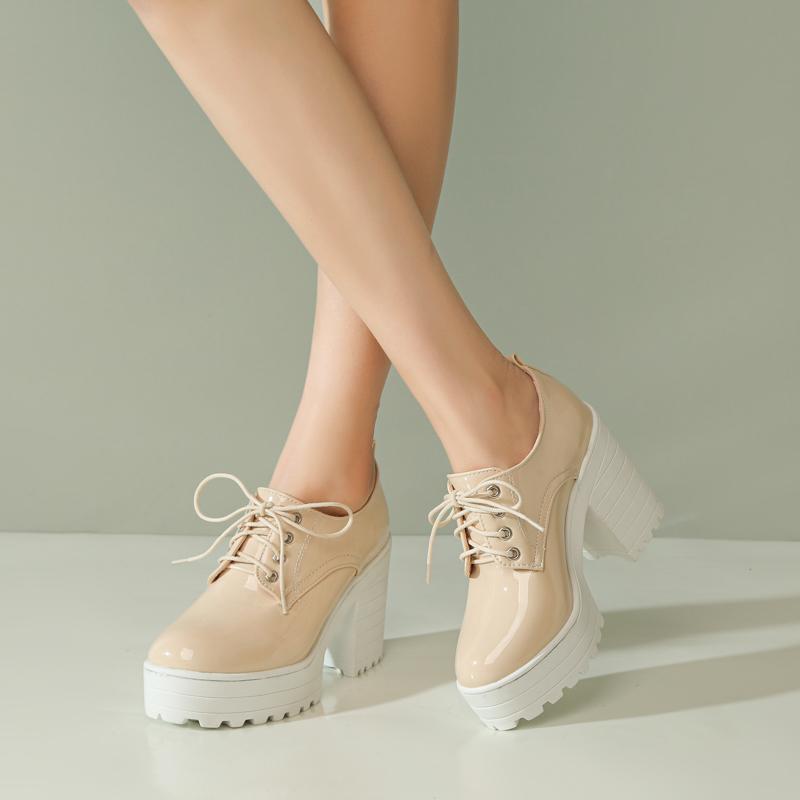 Классические женские туфли на шнуровке, черные, белые, на высоком каблуке, короткие ботинки на платформе, в европейском стиле, женские туфли на осень-весну в стиле панк на высоком каблуке