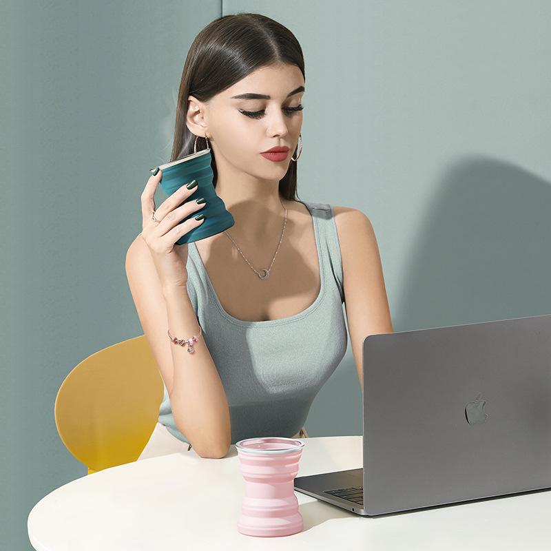 Портативная силиконовая складная дорожная кружка с крышкой - Мини-телескопическая чашка для полоскания для использования на открытом воздухе