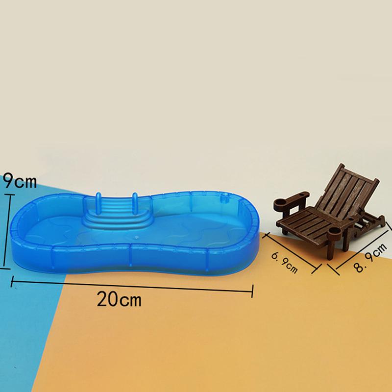 1Set Miniature Swimming Pool Swimming Circle Deck Chair Beach Umbrella Kits for Dollhouse Life Scenes Decor Aquarium Accessory