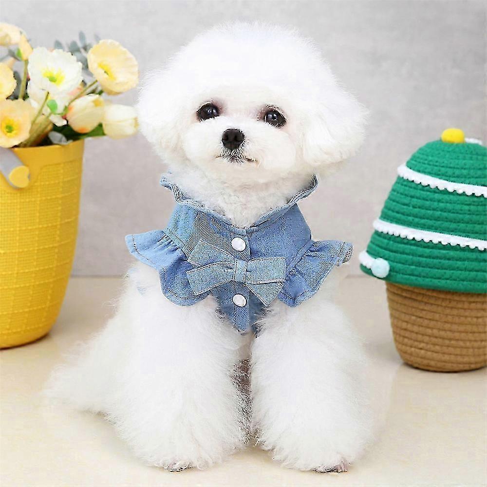 Denim Dog Vest with Traction D Ring Summer Dog Dress Jean Pet Clothes for Small 25-26