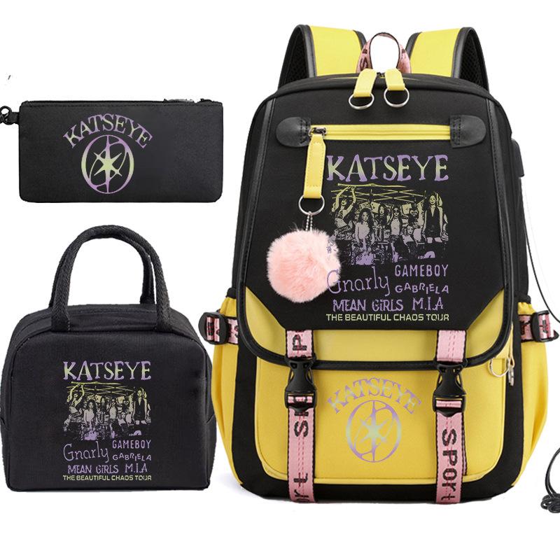 KATSEYE K-Pop Girl Group Print Backpack Set of 3, Student Bookbag, Large Capacity Water-Resistant Travel Daypack