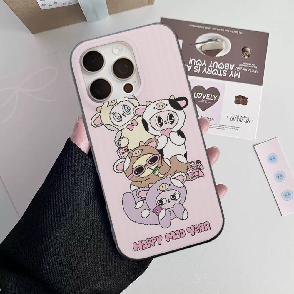Милый Мультяшный Кролик Эстер Чехол для Телефона для IPhone 17 16 15 14 13 12 11 Гофрированный Матовый Мягкий Чехол Противоскользящий