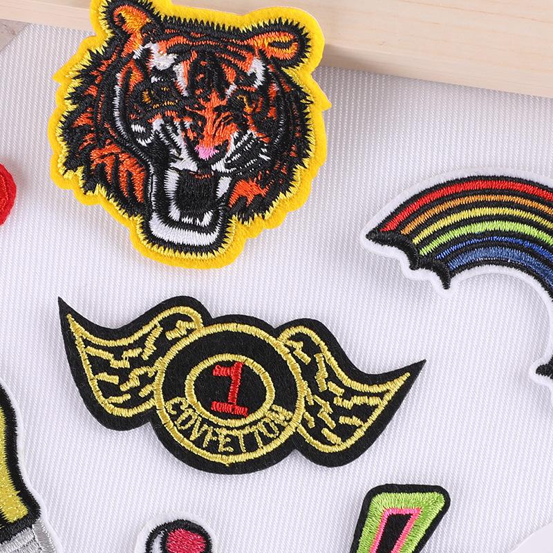 Вышитая этикетка аксессуары для одежды DIY аксессуары ручной работы тигр радуга клейкая нашивка наклейка вышитая наклейка на ткань