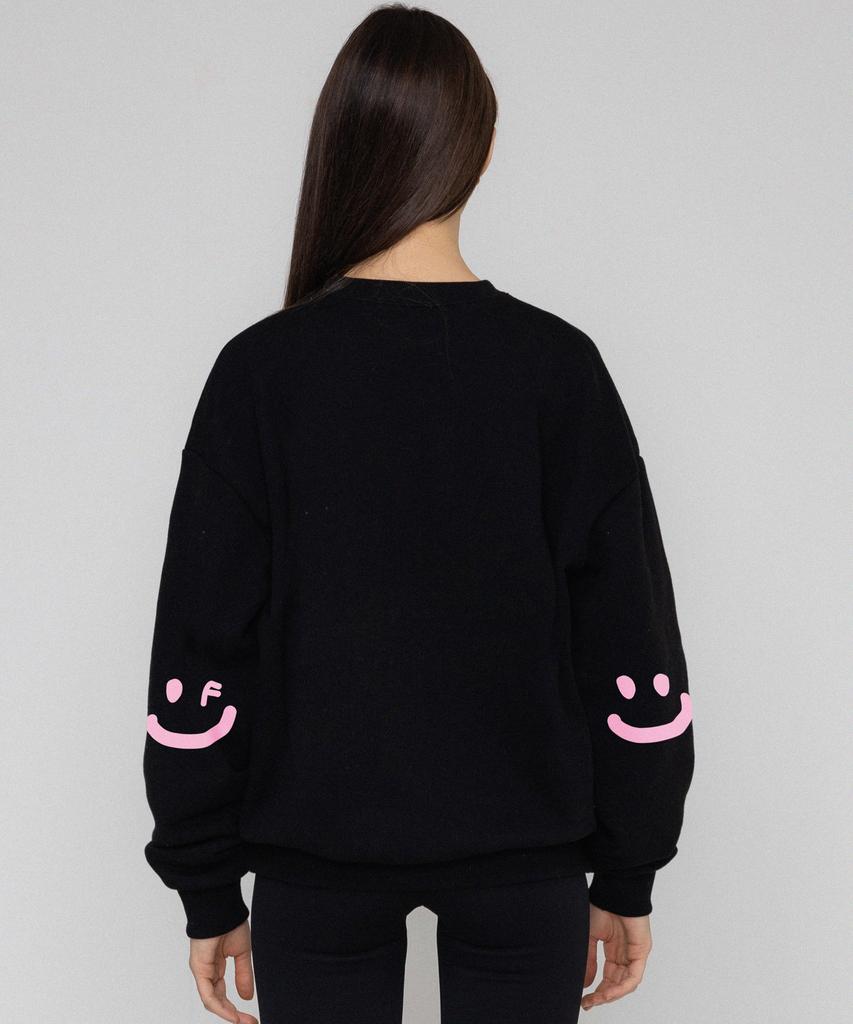 GRAVER [Unisex] Elbow Smile Drawing Sweatshirt_Black/Pink Logo