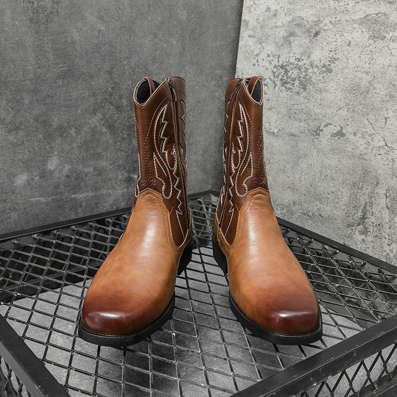 Британский стиль Мужские повседневные кожаные джинсы Ботинки Высококачественные плоские дизайнерские туфли с высоким верхом на молнии Уличные противоскользящие кроссовки для ходьбы