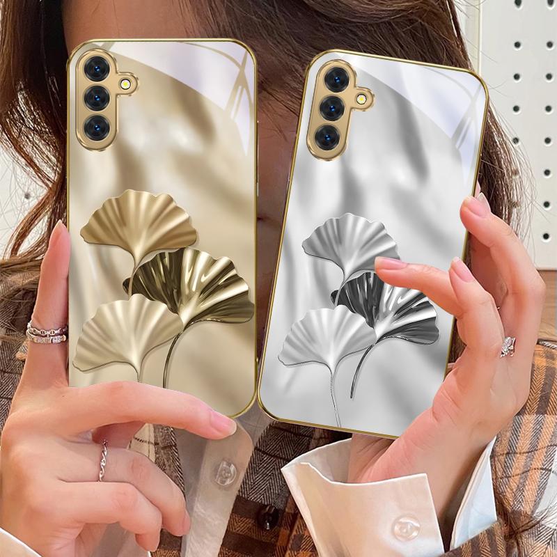 Роскошные листья гинкго для Samsung Galaxy S20 FE S21 S22 S23 Plus S24 Ultra 25Ultra S21+ S9+ S22Plus Золотой стеклянный чехол для телефона