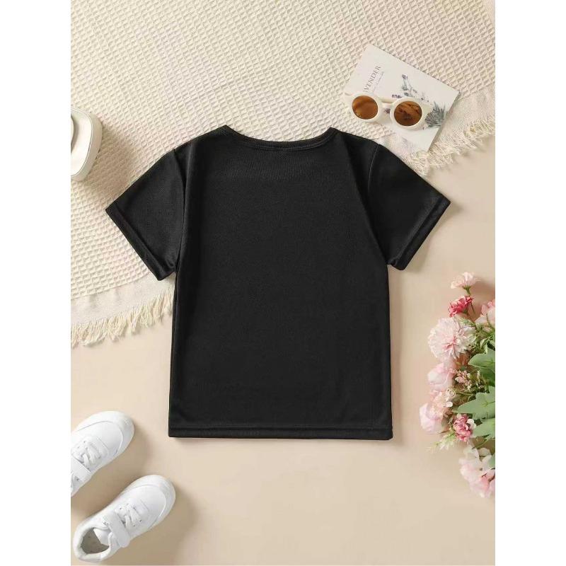 European sizes Children's Short-Sleeve T-Shirt with Vintage Sunset Coconut Tree Beach Print, Summer Casual Crew Neck Top for Boys and Girls