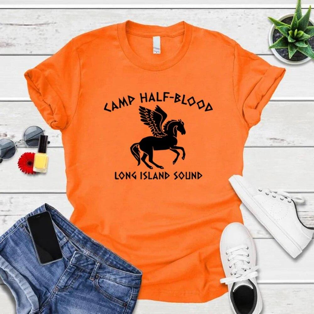 Женские футболки Camp Half Blood, винтажная одежда, футболки с Перси Джексоном, футболка с короткими рукавами и графическим рисунком, уличная одежда, женский топ, волшебный подарок