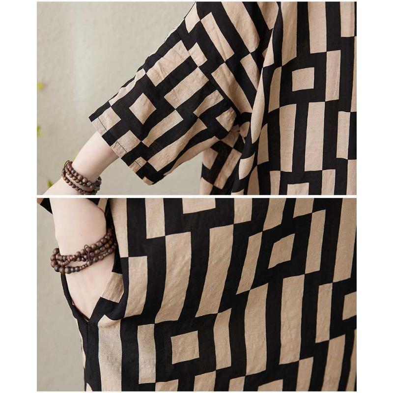 Платье для отпуска 2025 года с принтом и воротником-стойкой, свободного покроя, очень большого размера