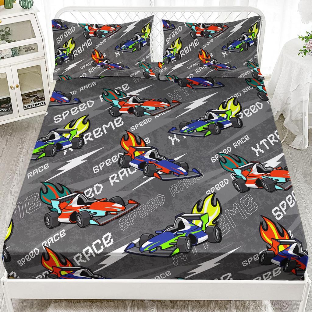 Экстремальные гонки Лист с рисунком Комплект постельного белья из трех предметов С цифровой печатью Лист Взрослые Дети