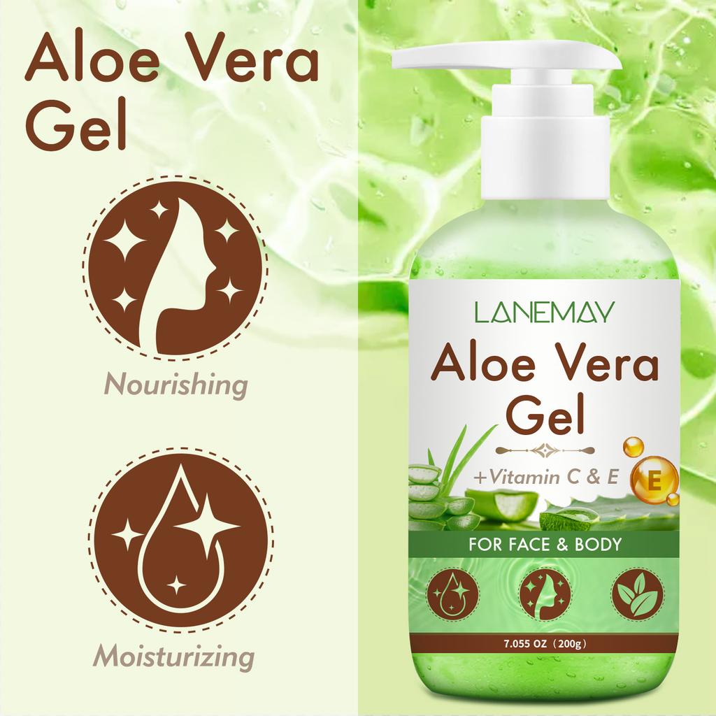 Vitamin C and E Aloe Vera Gel For Face & Body Hydrating Moisturizing Repairing Sunburn Relief Acne Care For Sensitive Skin 200g less