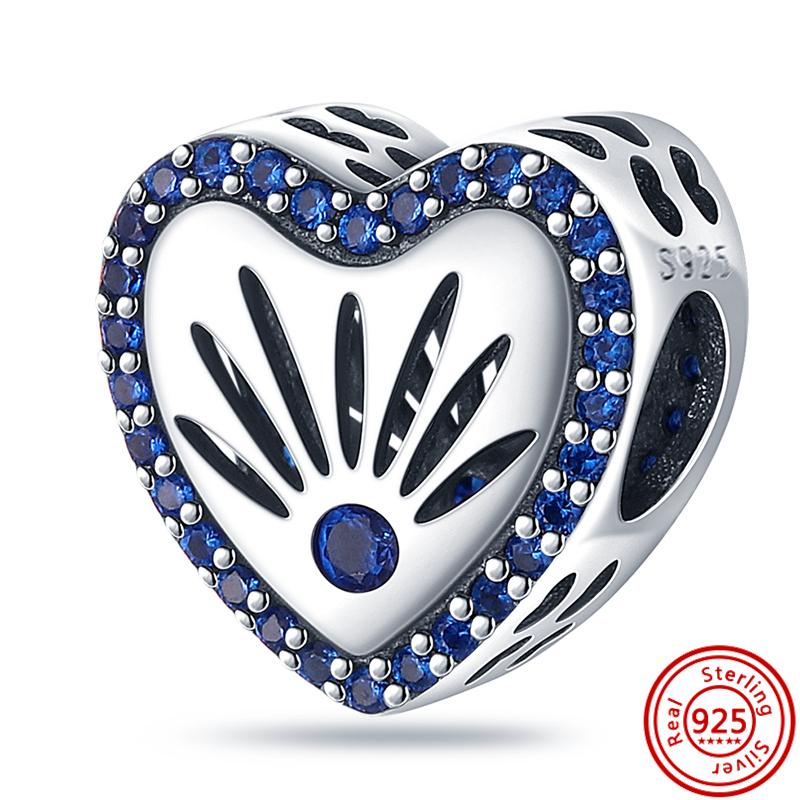 Подлинный кулон из стерлингового серебра S925 с синими глазами демона в виде ладони, круглые бусины, подходит для оригинального браслета с подвесками, женские ювелирные изделия