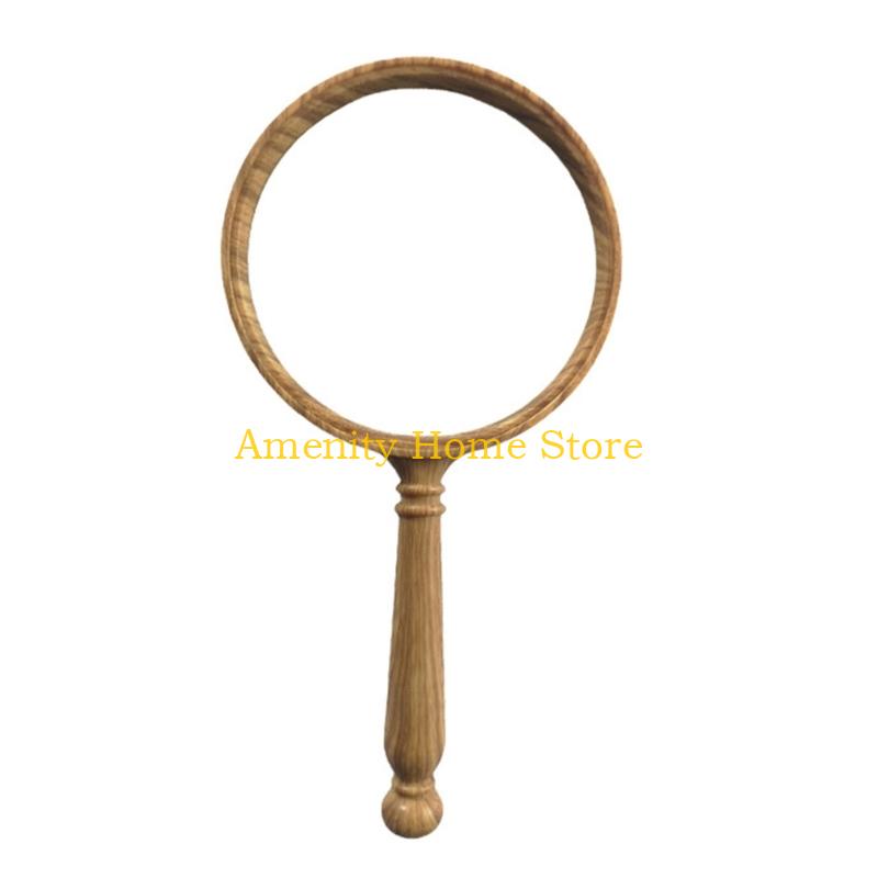 F26C Aspherical Lens 10X Magnifier with Retro Wooden Handle Not Fatigue Magnifying Glass for Detailed Observation Home Decors