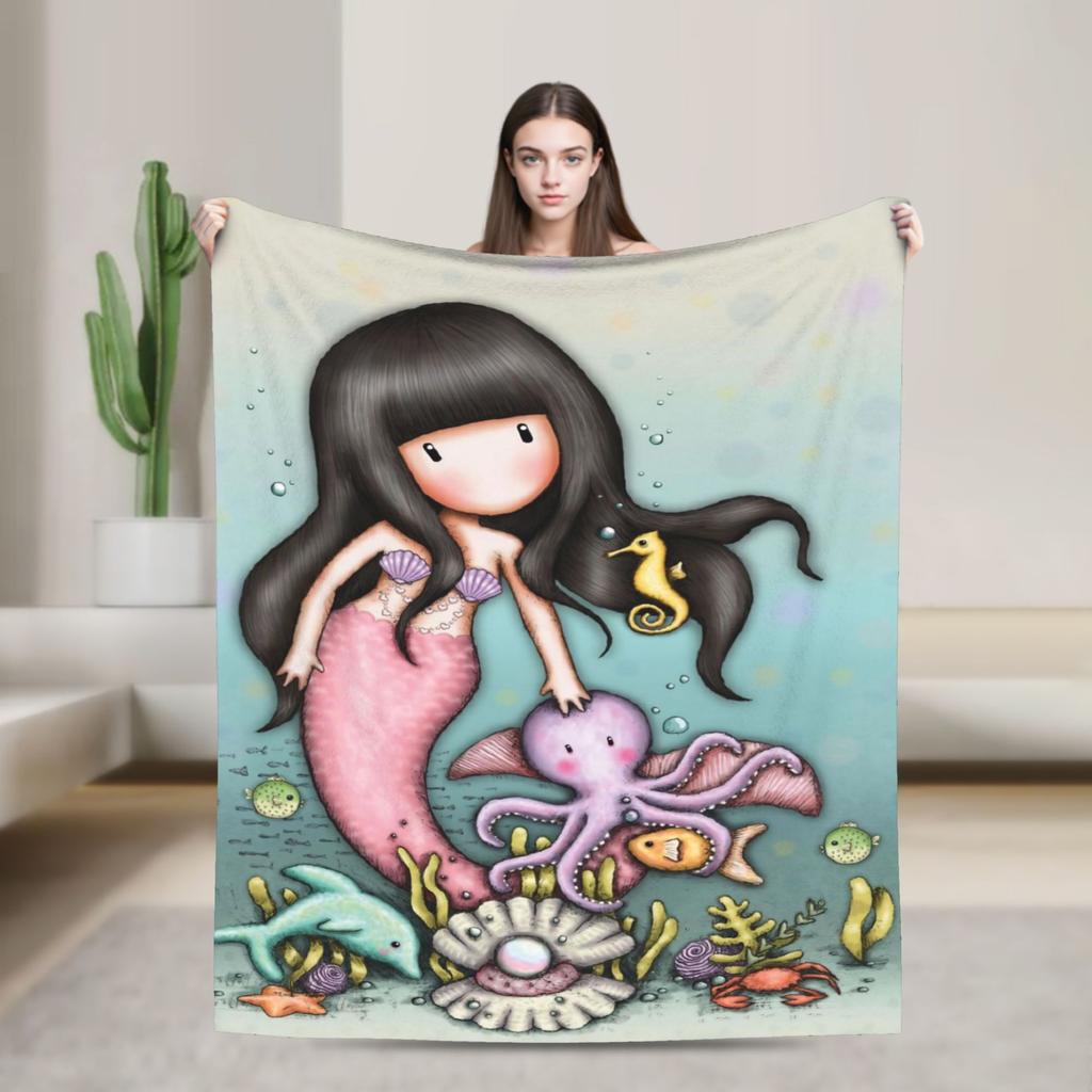 Cute S-Santorod Girl Cartoon Wool Blankets Custom Throw Blanket for Sofa Bedding Lounge 200x150cm Bedspreads