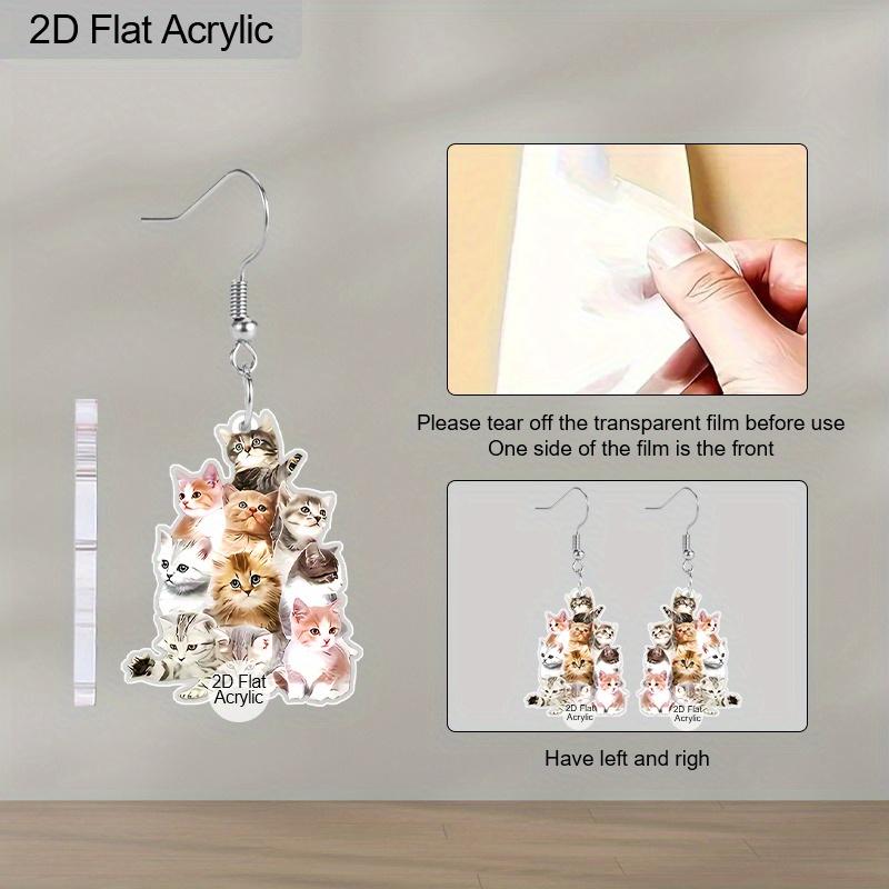 2D Flat Novelty Cat Earring Acrylic Animal Cat Dangle Drop Earring for Women Jewelry