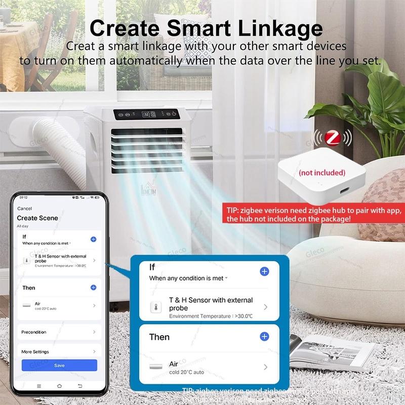 Tuya WiFi Zigbee Измеритель температуры и влажности с внешним датчиком-зондом Опциональный цифровой ЖК-экран Термометр для аквариума