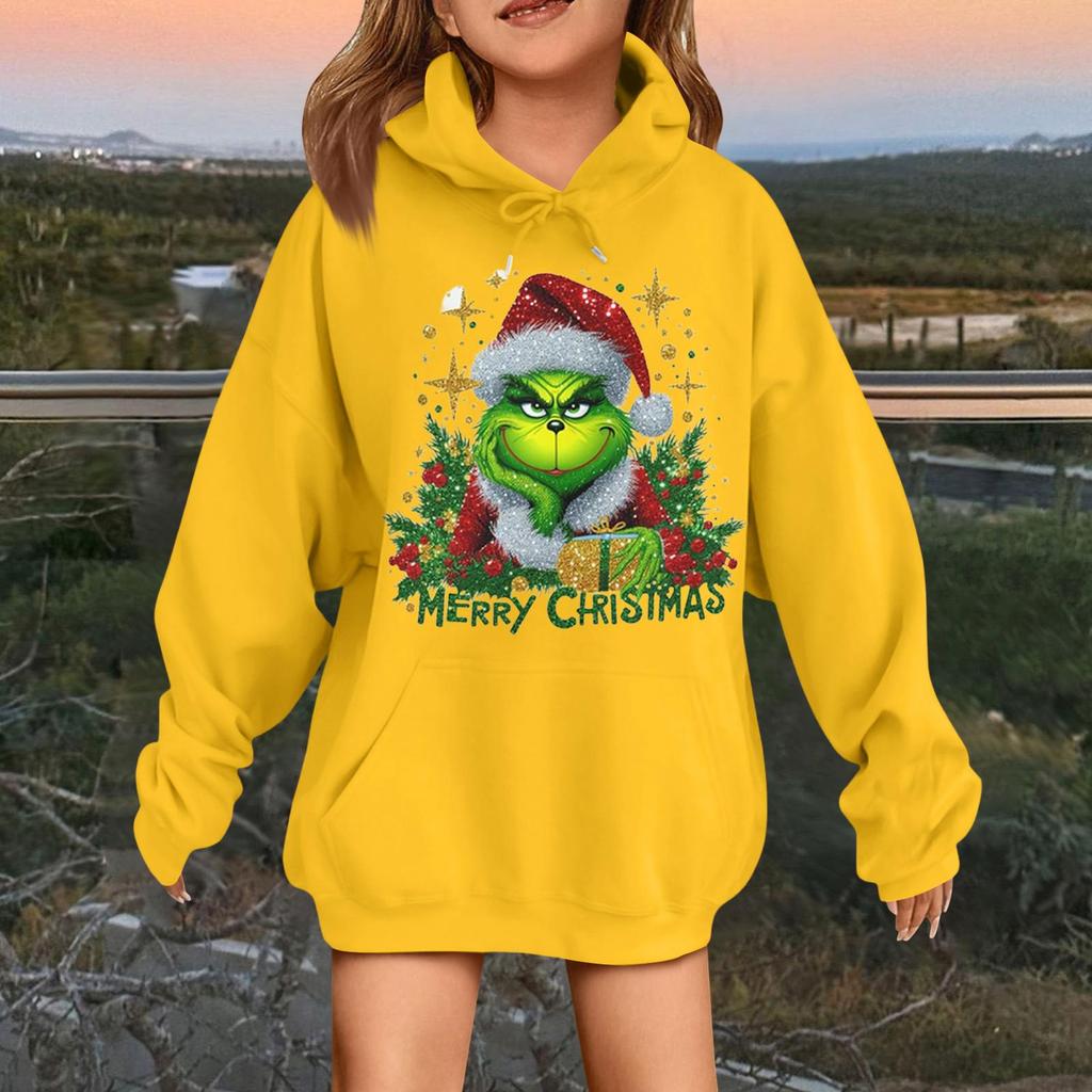 Children's Fashionable Casual Long-sleeved Loose Christmas Print Pullover Hooded Sweatshirt