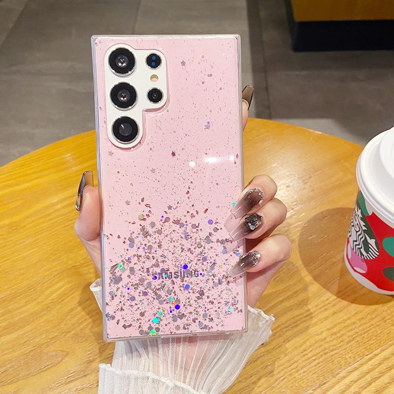 Shiny Glitter Drop Glue Clear Case Shell For Samsung Galaxy S25 Ultra S24 FE S23 Plus S22 A16 A56 A06 A55 A35 Transparent Shockproof Slim Phone Cover