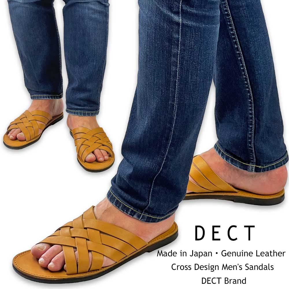 Сделано в натуральных легких [Dect] мужских сандалиях, кожа, Япония, кожа, коровья кожа, (Кэмел, LL)