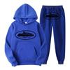 Unisex Hooded Fleece-Lined Graphic Sweatshirt Set Loose Fit Winter Casual Outfit Men Women