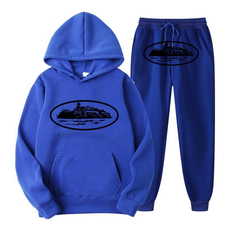 Unisex Hooded Fleece-Lined Graphic Sweatshirt Set Loose Fit Winter Casual Outfit Men Women