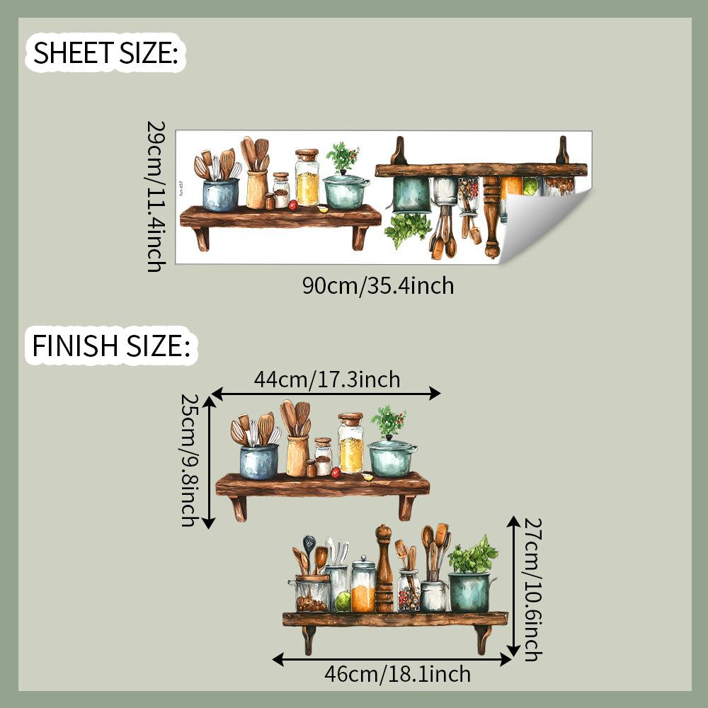 Настенная наклейка "Полка для кухонной утвари" в деревенском стиле, самоклеящаяся, съемный декор для кухни, столовой, домашнего фона