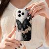 Gradient Black White Ink Butterfly Cream Rose Wavy Edge Phone Case For iPhone 17 16 15 14 13 12 11 8 7 Plus Pro Max Art Cover