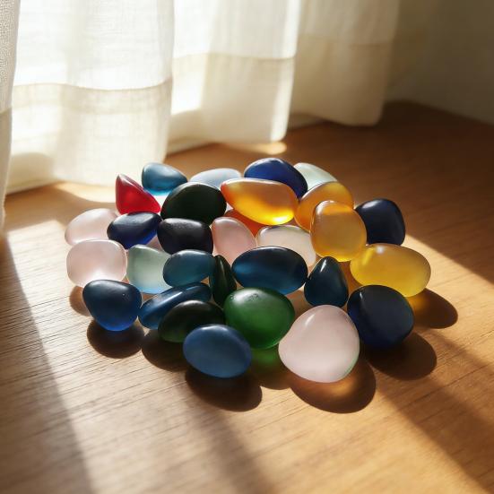 Полированные стеклянные камни 500г Округлые Морские ??Стеклянная галька 2-3 см неправильной формы смешанных цветов, аквариумная галька для ландшафтного дизайна аквариума