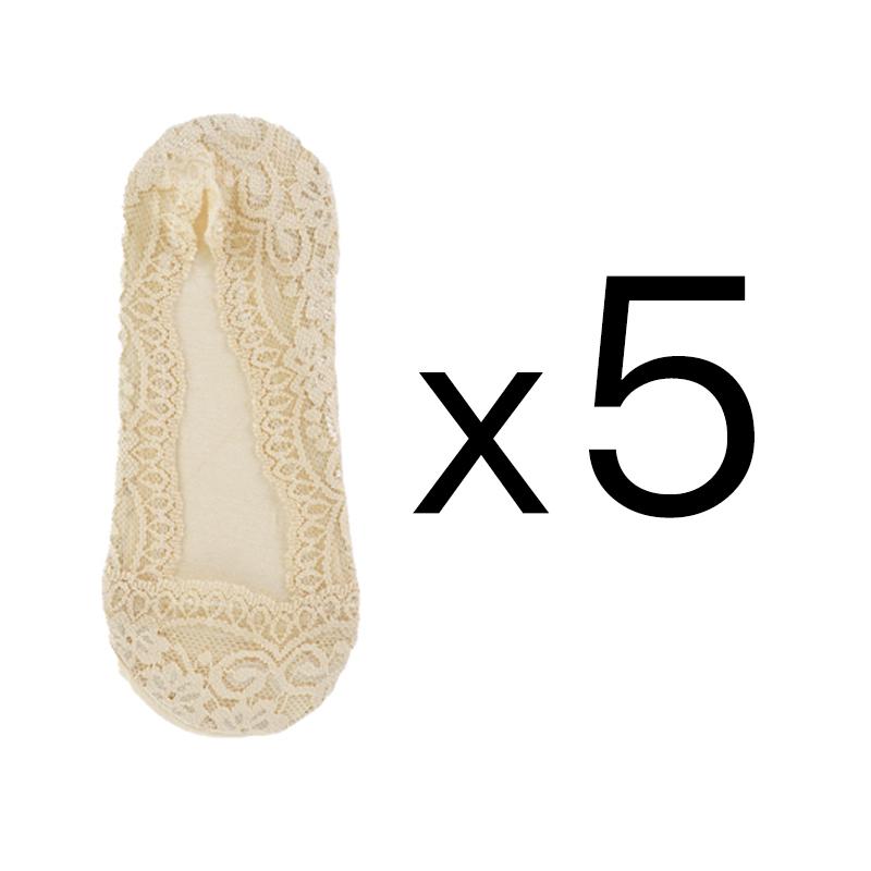 5 Pairs Women's Boat Socks Summer Breathable Comfortable Lace Invisible Socks Thin Silicone Non-Slip Boat Socks Low Socks