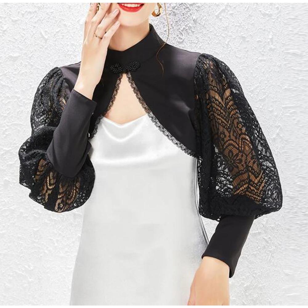 Women Puff Long Sleeve Half Top Blouse Ruffled Detachable False Fake Collar Costume Accessories