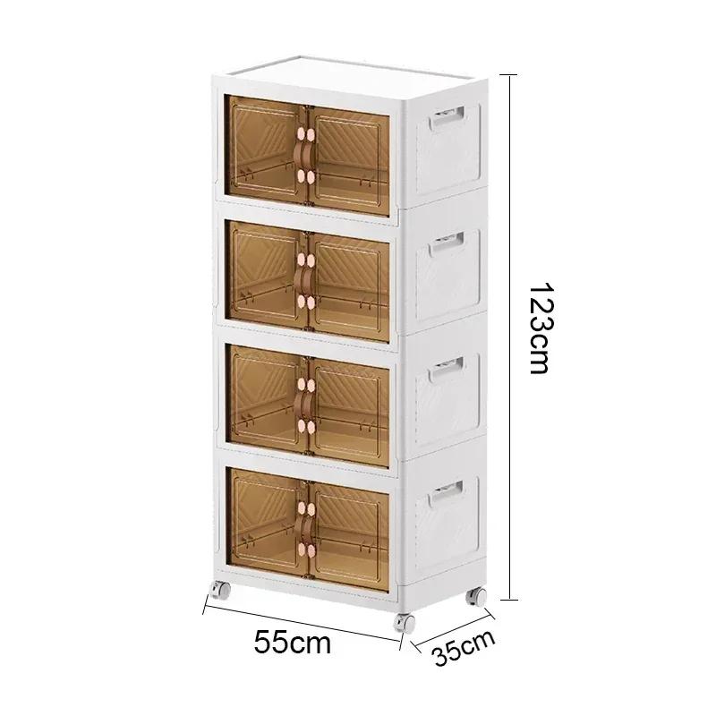 Multi-Layer Wardrobe Containers With Wheels Multifunctional Floor-Standing Bedroom Folding Storage Box Plastic Kitchen Cabinets