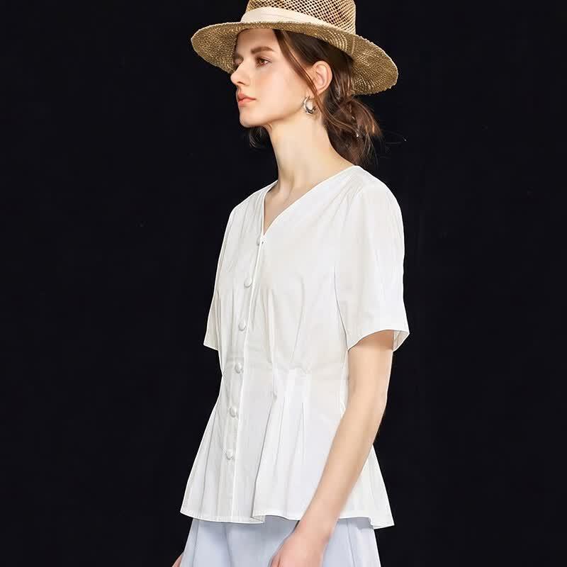 Женская дышащая рубашка из смесовой ткани Tencel с V-образным вырезом, приталенного кроя