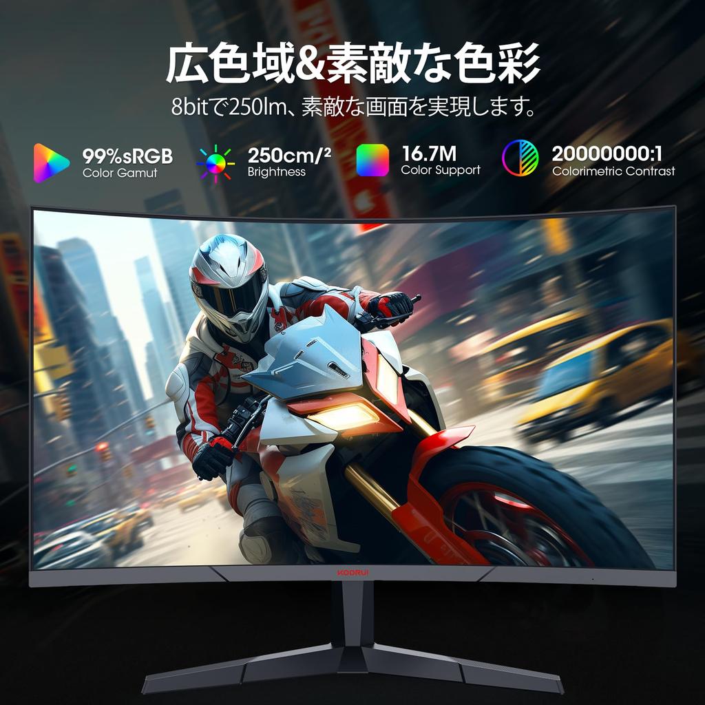 KOORUI Gaming Monitor Curved Monitor 27 Inch 180Hz 1ms GTG Display PC Monitor Full Sync Speaker 27E6CA HD/1500R/HDR/Adpitive (G-SYN