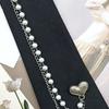 Punk Heart Pearls Beads Chain Tie for School Campus Uniform Adjustable Pre Tied Black Necktie for Students Teens Adults