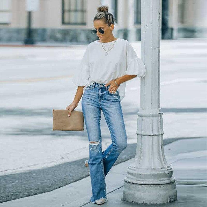 Весенние офисные женские тонкие брюки-клеш с высокой талией, женские сексуальные и элегантные узкие джинсы из высокоэластичного денима, женские джинсы Mujer 25666