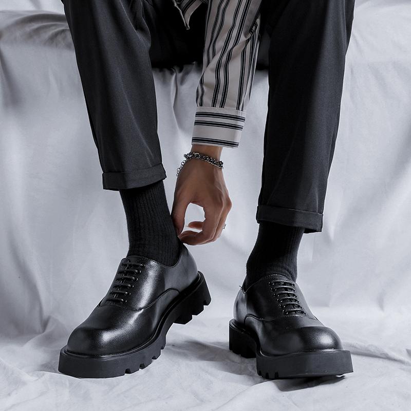 Весенние брендовые мужские рабочие туфли в британском стиле с толстой подошвой, модные новые классические мужские туфли со шнуровкой и большим носком из кожи