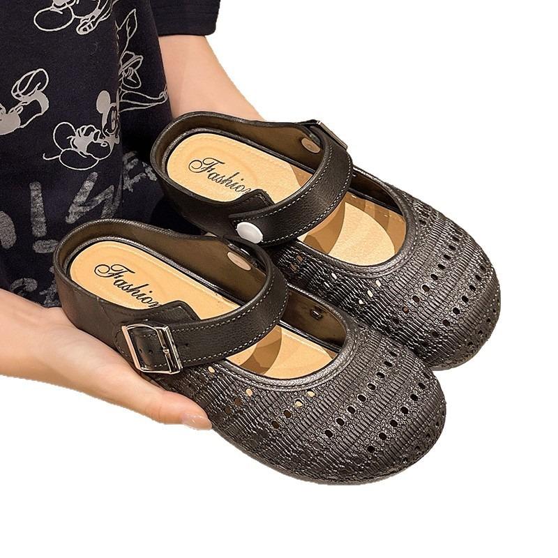 Ретро плетеная ажурная сумка, полушлепанцы, женская уличная обувь, новинка весна-лето, отпуск, один педаль, мягкая подошва