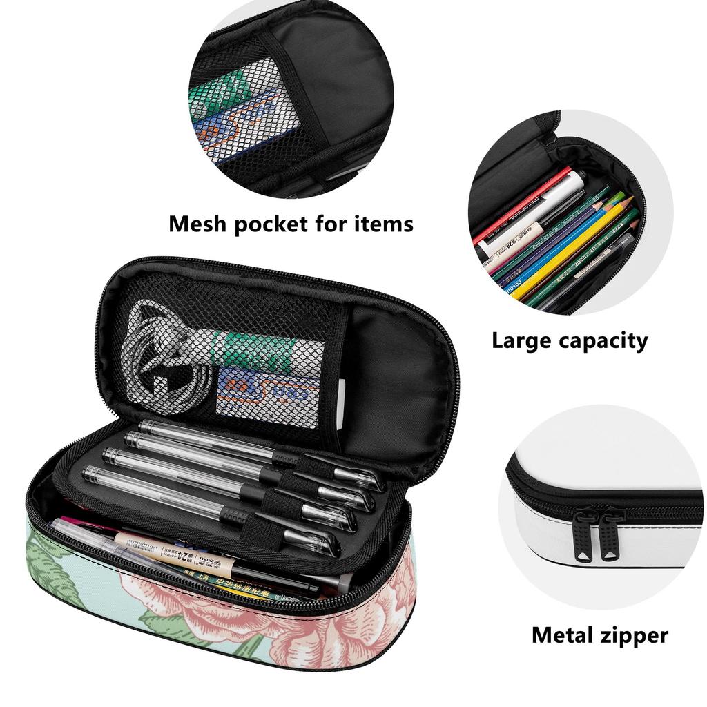 Pen Case Organized Storage Zip Around Closure 300D Polyester with Mesh Pocket Removable Divider and Pen Slots for Everyday Study