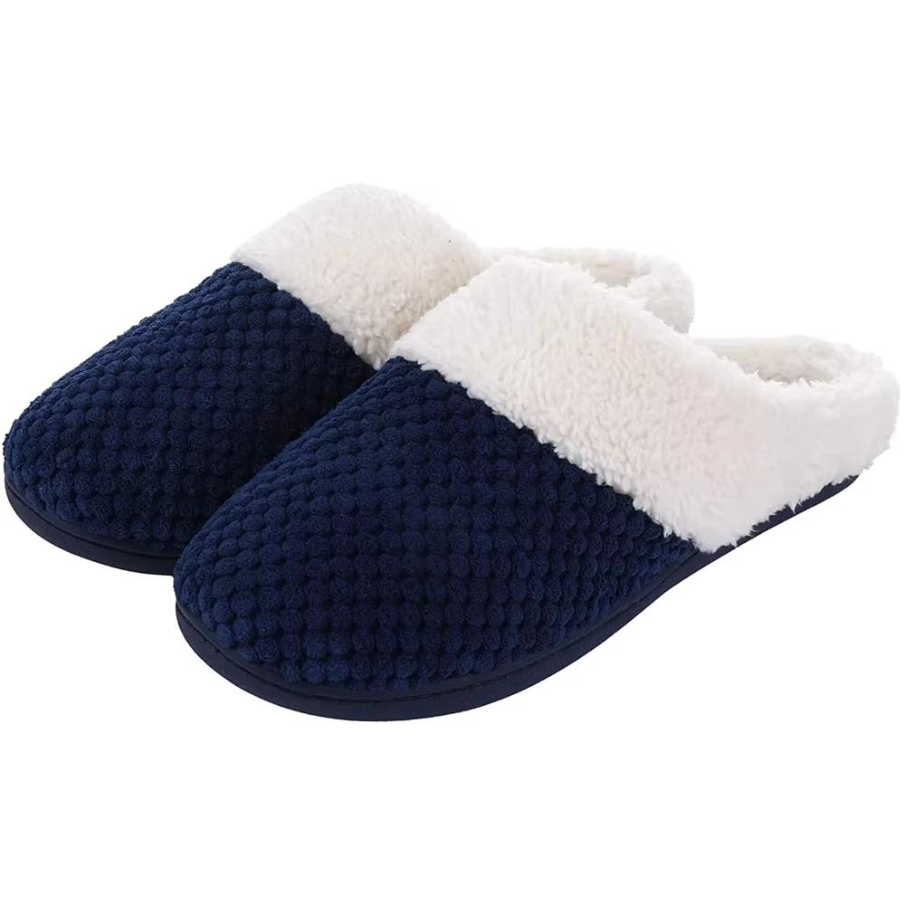 Fashion Shevalues Winter Plush Lining House Slippers For Women Fuzzy Cozy Indoor Slides Warm Non-slip Waffle Fur Unisex Cotton Slippers