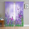 Purple Spring Flower And Butterfly Sheer Curtains For Living Room Bedroom Kitchen Tulle Curtain Home Decorative Sheer Panels