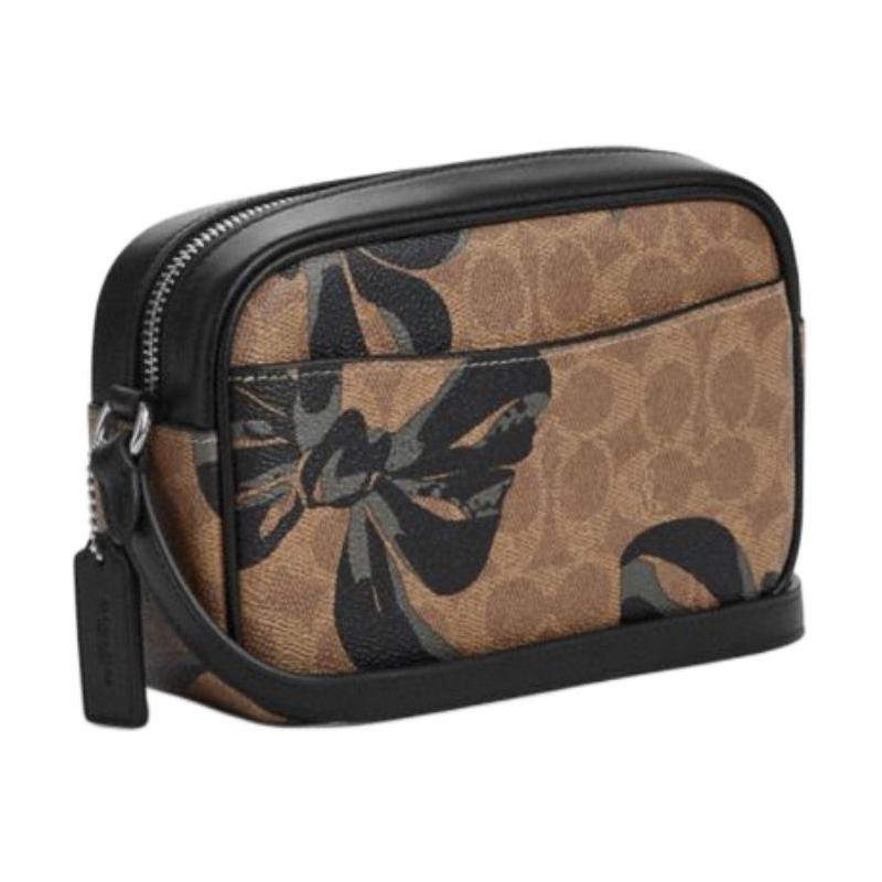 COACH Jamie 21 Double C Presbyopia Bow Print Zipper Closure Coated Canvas and Leather Crossbody Bag Small Women's Brown and Black