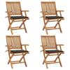 VidaXL Folding Garden Chairs with Cushions 4 Pcs Solid Teak