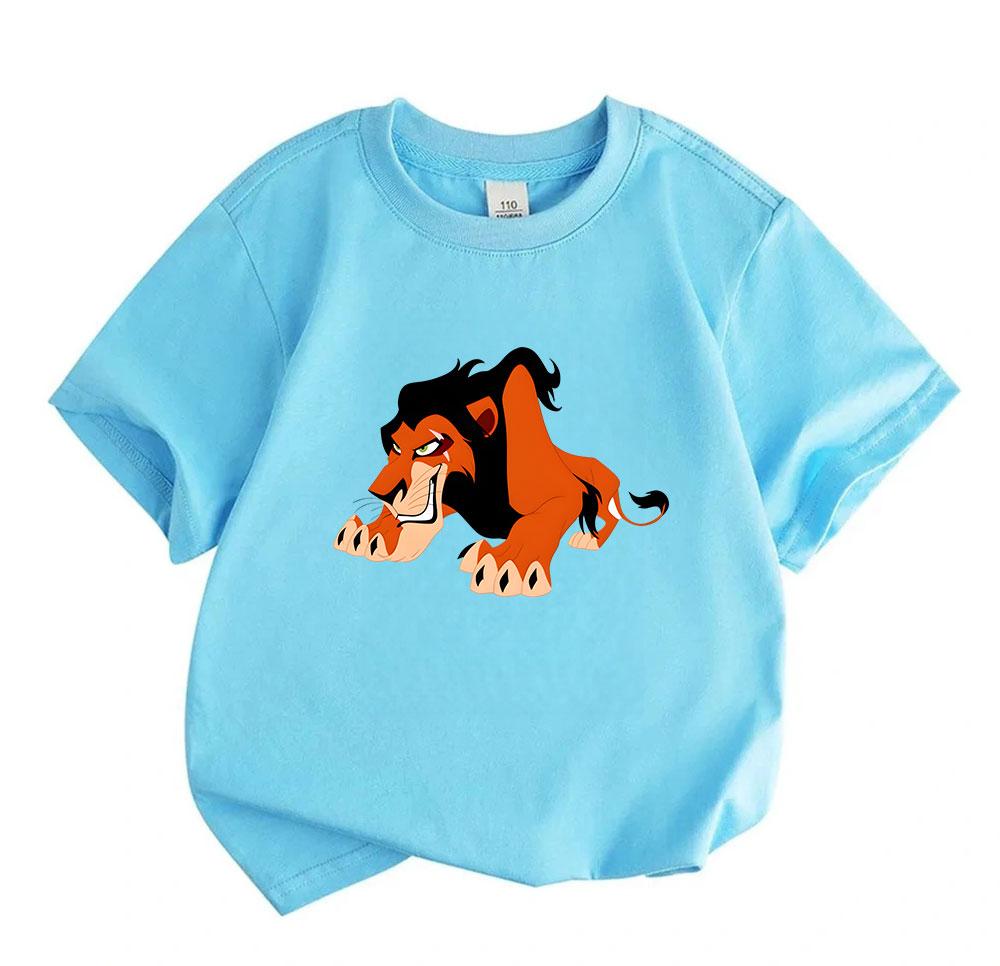Kids Boys Girls Crew Neck Short Sleeve T-Shirt, 100% Cotton Casual Tops with Cunning Scar Lion Cartoon Print, Comfortable Breathable Summer Tees for C